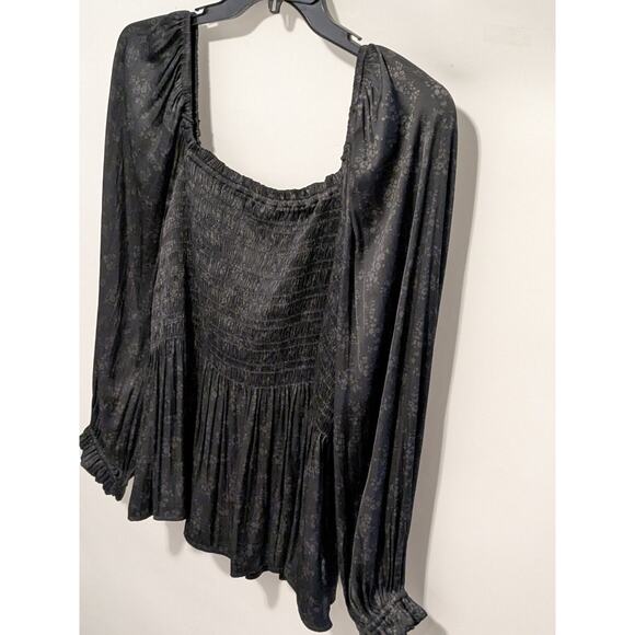 GAP Smocked Peplum Top Black Floral Sz XL GothCore PrairieCore - Picture 3 of 13